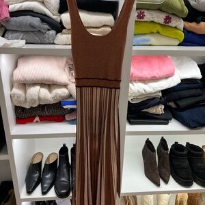 Zimmermann Brown Pleated Sheath Midi Dress